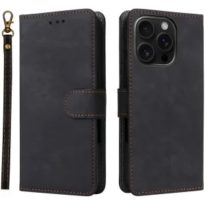 Phonesta Vintage Skin Book Wallet Case hoesje voor Apple iPhone 16 Pro Max - Zwart