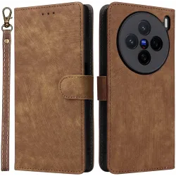 Phonesta Vintage Skin Book Wallet Case hoesje voor Vivo X200 - Bruin