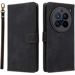 Phonesta Vintage Skin Book Wallet Case hoesje voor Vivo X200 Pro - Zwart