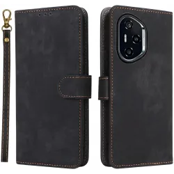 Phonesta Vintage Skin Book Wallet Case hoesje voor HONOR 400 - Zwart