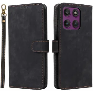 Phonesta Vintage Skin Book Wallet Case hoesje voor Motorola Edge 60 Pro - Zwart