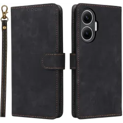 Phonesta Vintage Skin Book Wallet Case hoesje voor Xiaomi Poco F7 - Zwart