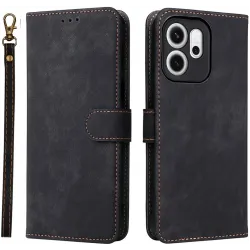 Phonesta Vintage Skin Book Wallet Case hoesje voor Oppo Reno14 F/FS - Zwart
