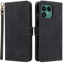 Phonesta Vintage Skin Book Wallet Case hoesje voor Fairphone 6 - Zwart