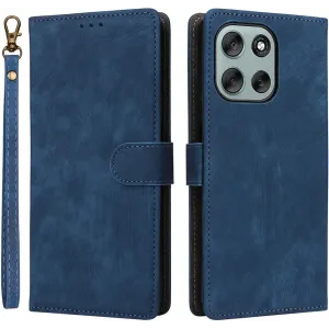 Phonesta Vintage Skin Book Wallet Case hoesje voor Motorola Moto G56 - Blauw