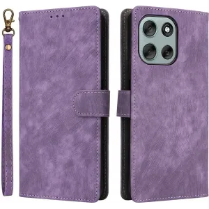 Phonesta Vintage Skin Book Wallet Case hoesje voor Motorola Moto G56 - Paars