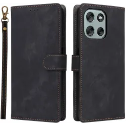 Phonesta Vintage Skin Book Wallet Case hoesje voor Motorola Moto G56 - Zwart