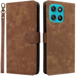 Phonesta Vintage Skin Book Wallet Case hoesje voor Motorola Moto G57 Power - Bruin