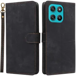 Phonesta Vintage Skin Book Wallet Case hoesje voor Motorola Moto G57 Power - Zwart