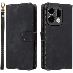 Phonesta Vintage Skin Book Wallet Case hoesje voor Oppo Find X9 - Zwart