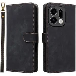 Phonesta Vintage Skin Book Wallet Case hoesje voor Oppo Find X9 - Zwart