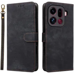 Phonesta Vintage Skin Book Wallet Case hoesje voor Oppo Find X9 Pro - Zwart
