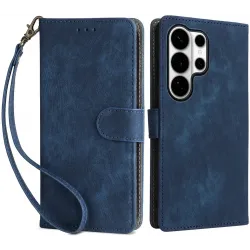 Phonesta Vintage Skin Book Wallet Case hoesje voor Samsung Galaxy S26 Ultra - Blauw