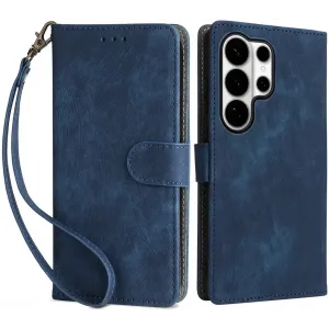 Phonesta Vintage Skin Book Wallet Case hoesje voor Samsung Galaxy S26 Ultra - Blauw