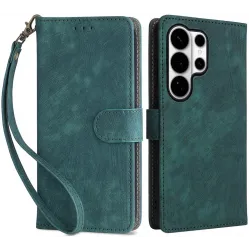 Phonesta Vintage Skin Book Wallet Case hoesje voor Samsung Galaxy S26 Ultra - Groen