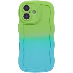 Phonesta Wavy Gradient Silicone Back Cover hoesje voor Apple iPhone 16 - Groen/Blauw