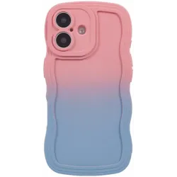 Phonesta Wavy Gradient Silicone Back Cover hoesje voor Apple iPhone 16 - Roze/Blauw