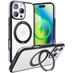 Torras Ostand R Fusion Back Cover hoesje met MagSafe voor Apple iPhone 16 Pro Max - Zwart