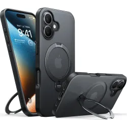 Torras Ostand Spin Back Cover hoesje met MagSafe voor Apple iPhone 16 Plus - Zwart