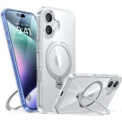 Torras Ostand Spin Back Cover hoesje met MagSafe voor Apple iPhone 16 Plus - Transparant