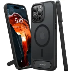 Torras Pstand Back Cover hoesje met MagSafe voor Apple iPhone 15 Pro Max - Zwart
