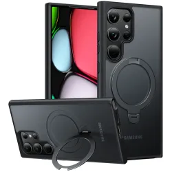 Torras Ostand Spin Back Cover hoesje met MagSafe voor Samsung Galaxy S24 Ultra - Zwart