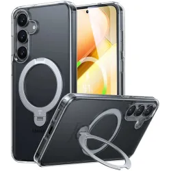 Torras Ostand Spin Back Cover hoesje met MagSafe voor Samsung Galaxy S25 Plus - Transparant