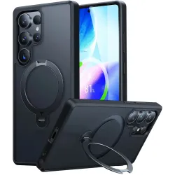 Torras Ostand Spin Back Cover hoesje met MagSafe voor Samsung Galaxy S25 Ultra - Zwart