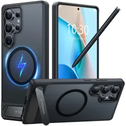Torras Pstand Back Cover hoesje met MagSafe voor Samsung Galaxy S25 Ultra - Zwart