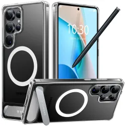 Torras Pstand Back Cover hoesje met MagSafe voor Samsung Galaxy S25 Ultra - Transparant