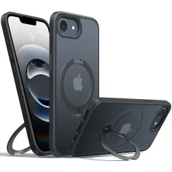 Torras Ostand Spin Back Cover hoesje met MagSafe voor Apple iPhone 17e/16e - Zwart